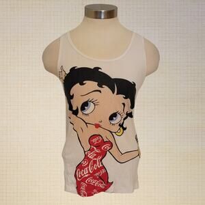 Y2K Coca Cola Betty Boop Tank Top Oval Neck Stretch Medium Cotton Blend